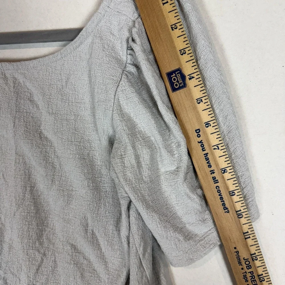 Banana Republic Shirt Womens Medium Gray Scoop Neck Textured Puff Sleeve Top